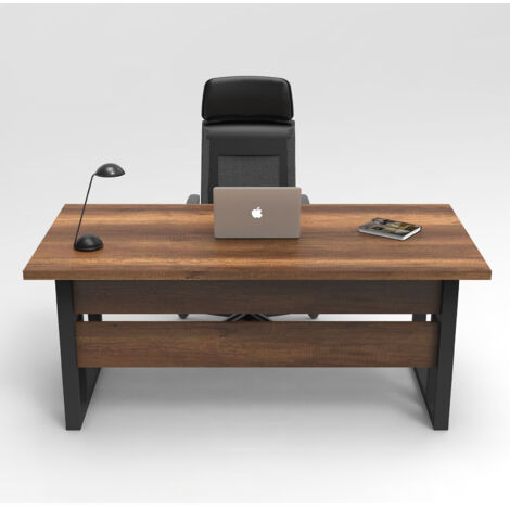 Bureau droit en noyer 180x90 cm – Pieds métalliques – Design industriel – Espace de travail spacieux et ergonomique