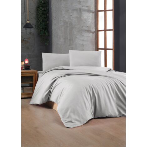 Housse de couette, housse de couette, linge de lit Set 100% Coton RANFORCE Gris (1/3)