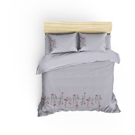 Housse de couette, housse de couette, linge de lit Set 100% Coton Blanc Rose (1/2)