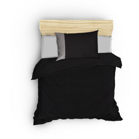 Housse de couette, housse de couette, linge de lit Set 100% Coton Noir Gris (1/5)
