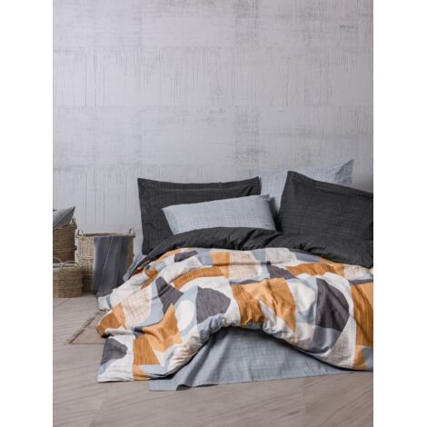 Housse de couette, housse de couette, linge de lit Set 100% Coton Gris (1/2)