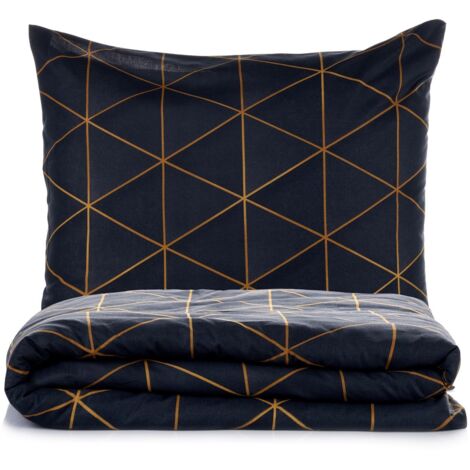 Housse de couette, housse de couette, linge de lit Set 100% Coton Gold Noir (1/5)