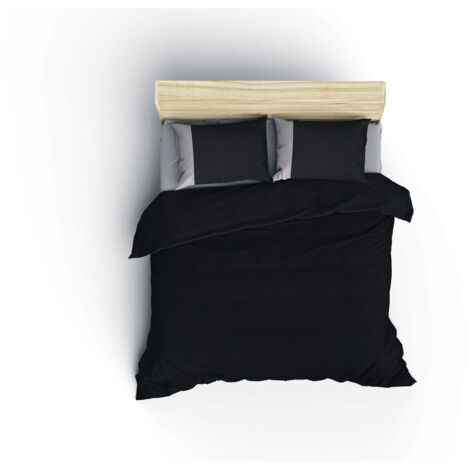 Housse de couette, housse de couette, linge de lit Set 100% Coton Noir Gris (1/5)