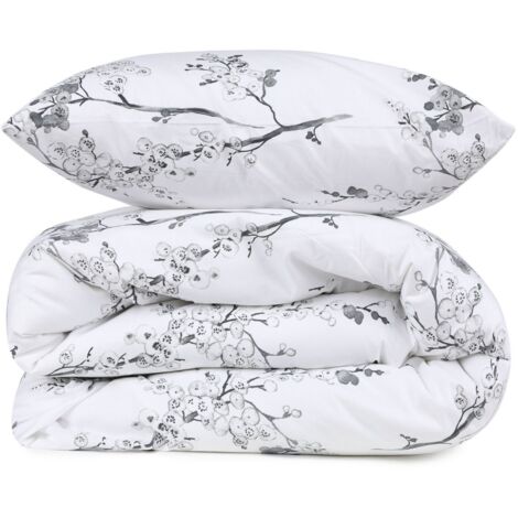 Housse de couette, housse de couette, linge de lit Set 100% Coton Blanc Vert (1/5)