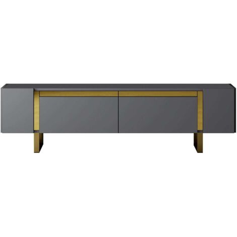 Asir Group Llc – Meuble TV anthracite et or – Largeur 180 cm – Hauteur 50 cm – Aggloméré mélaminé 18 mm – Pieds en métal 40x20 mm