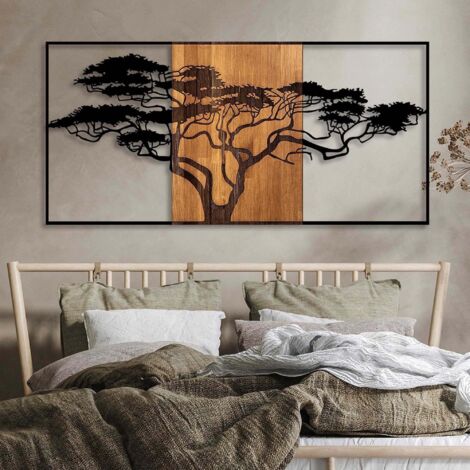 Asir Group Llc – Décoration murale en bois et métal – Arbre en noyer et noir – 70 cm x 147 cm – Élégante et moderne pour intérieur