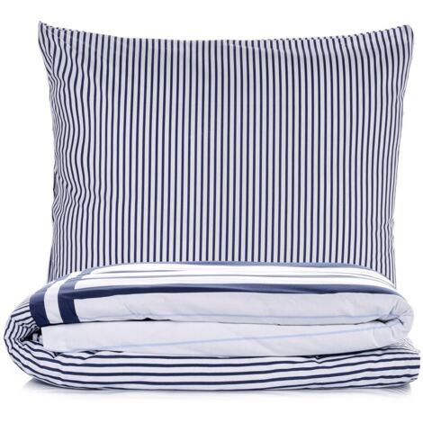 Housse de couette, housse de couette, linge de lit Set 100% Coton Bleu foncé (1/5)