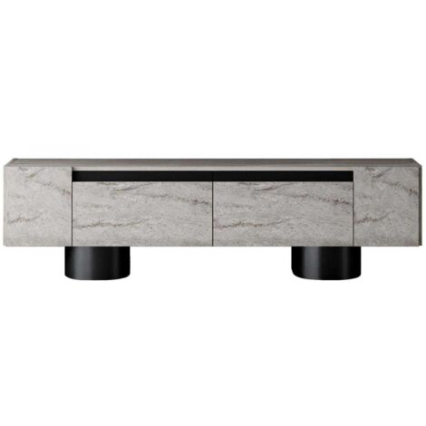 Asir Group Llc – Meuble TV moderne travertin noir 180 cm – Aggloméré mélaminé 100% – Pieds métal pliables – Design épuré pour salon