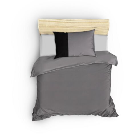 Housse de couette, housse de couette, linge de lit Set 100% Coton Gris Noir (1/5)