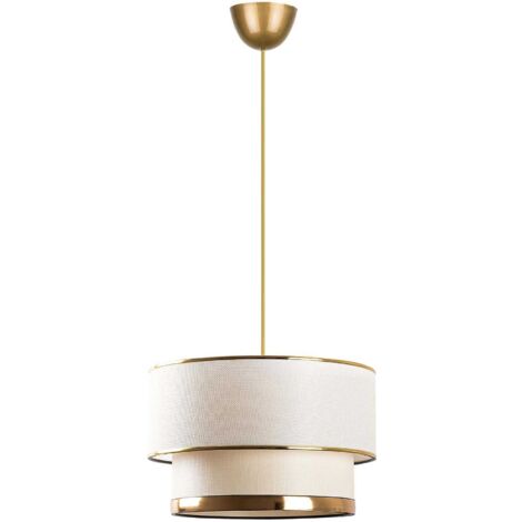 Vente-Unique – Suspension en métal doré et beige – Abat-jour en coton – Douille E27 – Épaisseur métal 0,4mm – IP20 pour intérieur