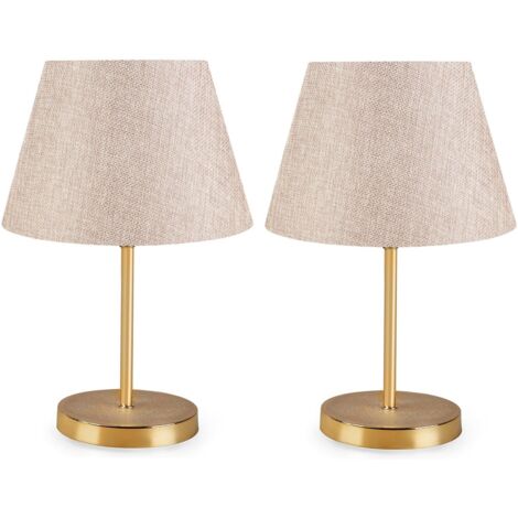 Lot de 2 lampes de table Accensa H37cm Tissu Beige crème et Métal Or