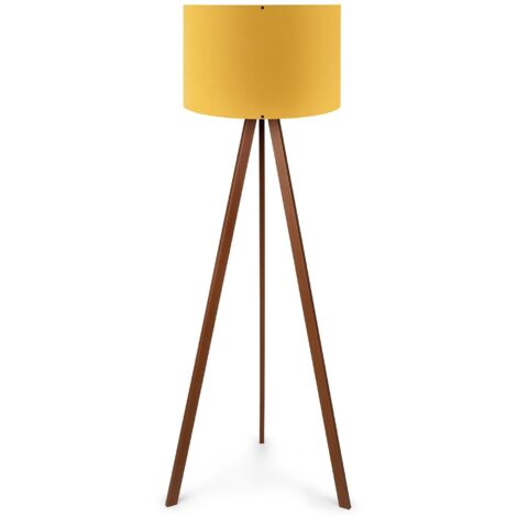 Lampadaire Tympanum trépied Bois Marron et Tissu Jaune