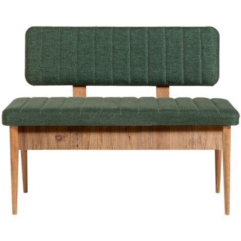 Banquette-coffre capitonnée avec dossier L110cm Scamnum Bois clair et Tissu Vert forêt