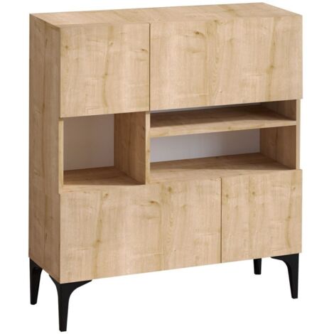 CALICOSY - Buffet 3 niches et 4 portes décor chêne H125 cm - KRISTA (1/10)