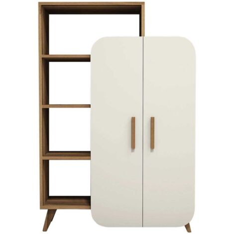 Cotecosy – Etagère en aggloméré 2 portes – Dimensions L90 x P32 x H132 cm – Panneaux mélaminés – Style industriel pour salon ou salle de bains
