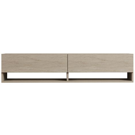 Calicosy – Meuble TV en marbre travertin – Largeur 141 cm – Hauteur 31 cm – Étagères nombreuses – Fixation murale pour stabilité (1/5)