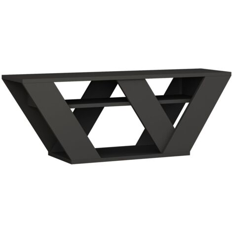 Meuble TV contemporain gris foncé – Dimensions 110x30x40 cm – Panneaux de particules mélaminés – Étagères pour rangement multimédia – Toilinux