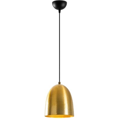 Suspension 1 ampoule cloche Gakuli D20cm Métal martelé Noir et Or (1/5)