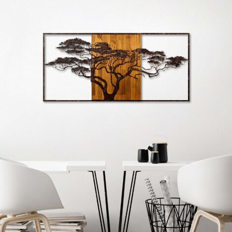 Décoration murale en métal et bois Arbre Acacia 147 x 70 cm (1/5)