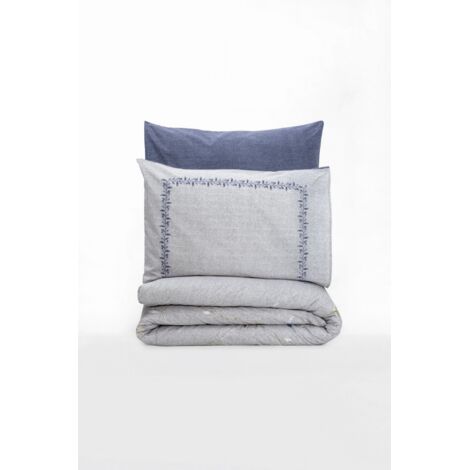 Parure de lit - 1 housse de couette 220 x 240 cm + 2 taies d'oreiller 60 x 60 cm - 100% coton renforcé - Bleu