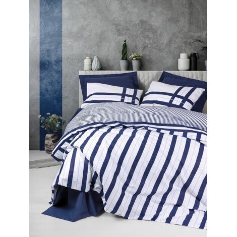 Housse de couette, housse de couette, linge de lit Set 100% Coton Bleu foncé (1/2)