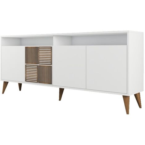 Cotecosy – Buffet en aggloméré blanc 4 portes 180cm – Finition mélaminée – Design contemporain – Label FSC pour bois recyclé (1/5)