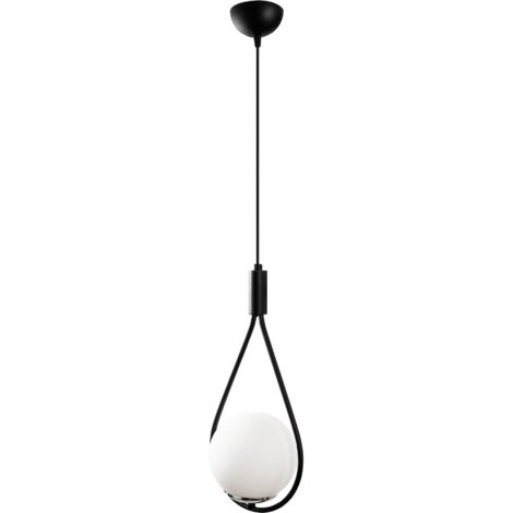 Suspension boucle 1 lampe globe Zenon Verre Blanc et Métal Noir (1/5)