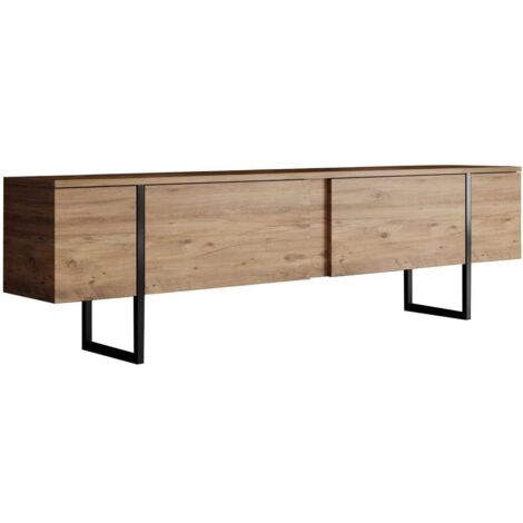 Asir Group Llc – Meuble TV moderne en aggloméré mélaminé 180 cm – Pieds en métal – Couleur pin atlantique et noir – Rangement spacieux 50 cm de hauteur (1/4)