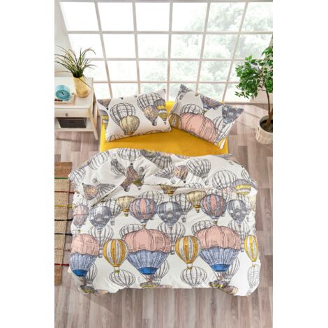 Housse de couette, housse de couette, linge de lit Set Mustard Blanc Gris Rose (1/2)