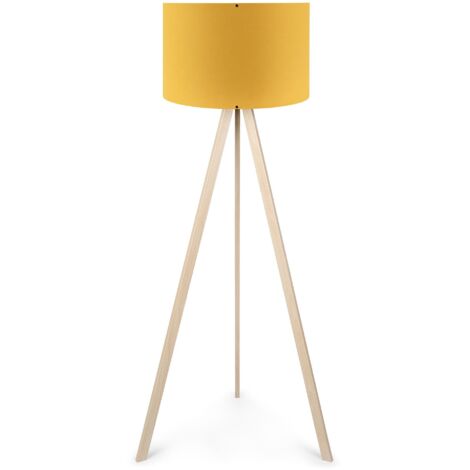 Lampadaire Tympanum trépied Bois Blanc Blanc créme et Jaune