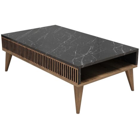 Cotecosy – Table basse fixe en panneaux mélaminés 105x60 cm – Couleur noyer et noir – Épaisseur 18 mm – Design moderne