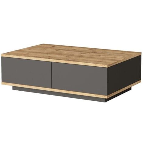 Vente-Unique – Table basse fixe 90 cm – 2 portes battantes – Panneau mélaminé naturel clair et gris anthracite – Charge max 20 kg