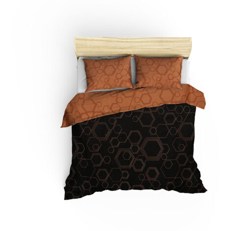 Housse de couette, housse de couette, linge de lit Set 100% Coton Copper Noir (1/5)