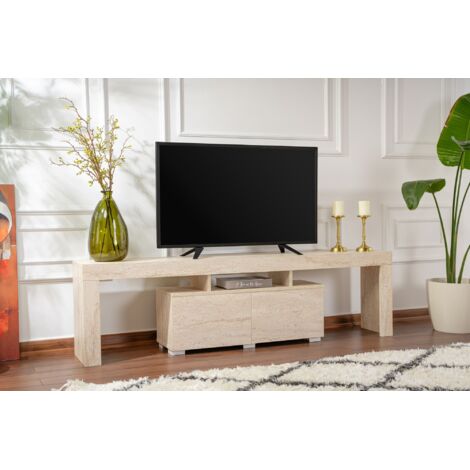 Cotecosy – Meuble TV travertin 180 cm – Panneau de particules 100% mélaminé – Épaisseur 18 mm – Hauteur 50 cm – Profondeur 31.3 cm (1/8)