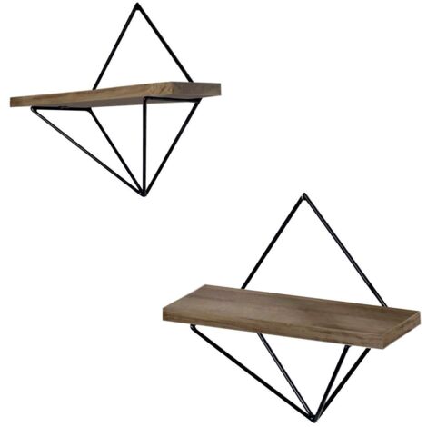 Lot de 2 étagères murales 30x14x30 cm décor noyer et métal noir (1/3)