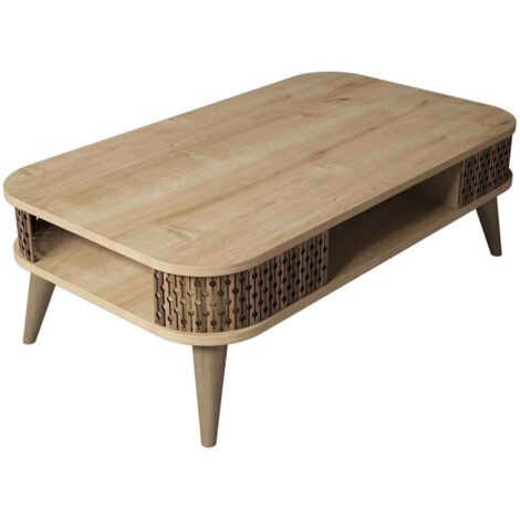 Cotecosy – Table basse fixe en aggloméré chêne naturel – Dimensions 105x60x34,6 cm – Design scandinave – Montage facile (1/5)