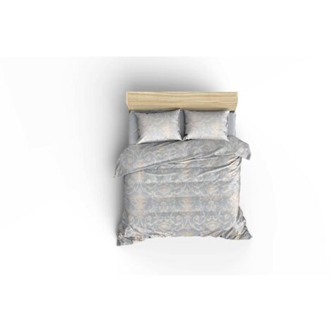 Set jeté de lit double 4 pièces Nadda 100% Coton Motif floral calice Bleu ciel et Blanc (1/5)