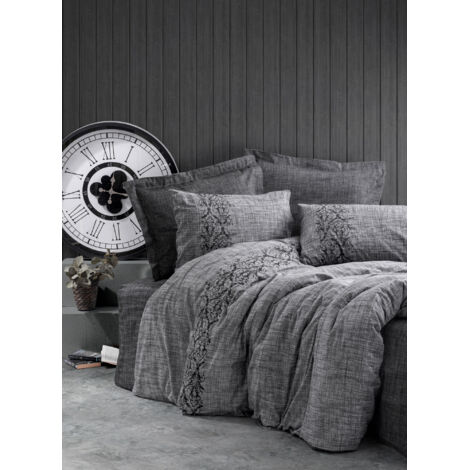 Housse de couette, housse de couette, linge de lit Set 100% Coton Gris (1/4)
