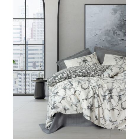 Housse de couette, housse de couette, linge de lit Set 100% Coton Anthracite (1/2)