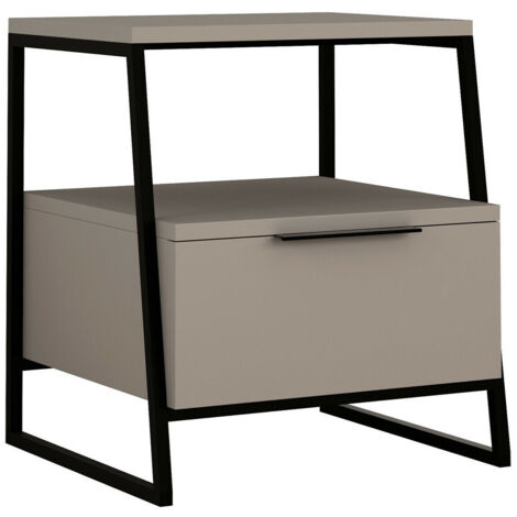 Chevet 1 abattant 45x40x50 cm taupe et noir - YUTAI (1/4)