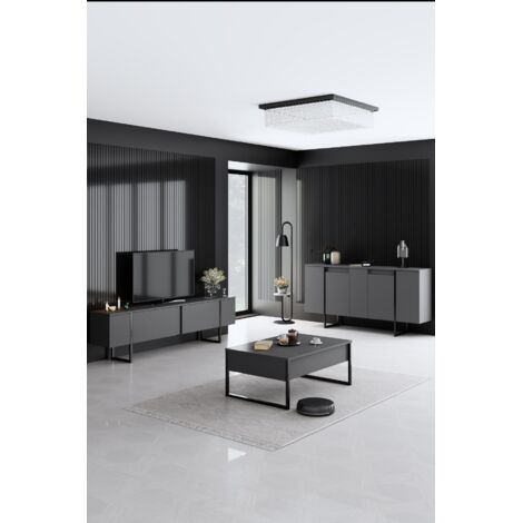 Cotecosy – Ensemble de meubles de salon buffet anthracite noir – Console 160cm – Meuble TV 180cm – Table basse 90cm – Panneaux mélaminés 18mm