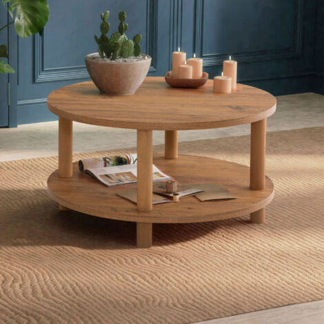Table basse double plateaux ronde 70x70x43,7 cm décor naturel