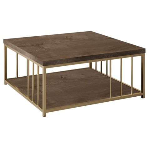 Table basse carrée noyer et métal doré Tonya 90cm (1/5)