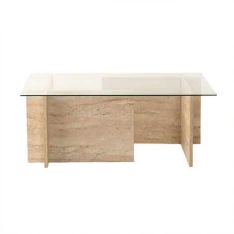 Table basse design Kinda L105cm Verre Transparent et Effet travertin Beige (1/5)