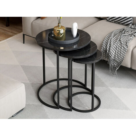 en.casa] Ensemble de 3 Tables Basses Gigognes Lot de 3 Tables d'Appoint de Hauteurs Différentes Plateau Carré Panneau de Particules 37-42 x 39 x 39 Blanc Effet Chêne