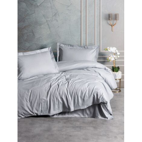 Housse de couette, housse de couette, linge de lit Set 100% Coton Gris (1/2)