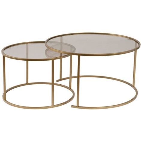 Ensemble de 2 tables gigognes rondes en métal et verre Auruma