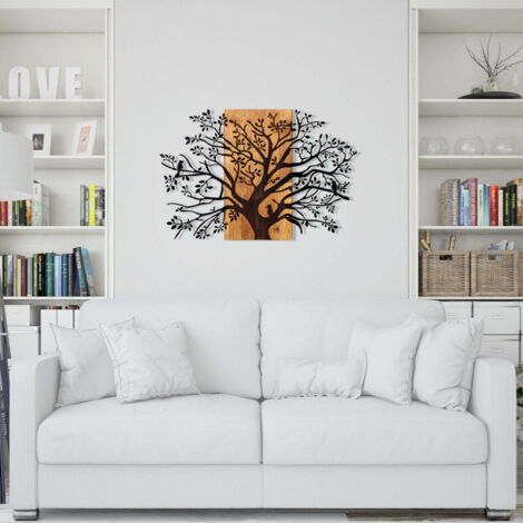 Cotecosy – Décoration murale en métal et bois arbre – Design moderne BlackWalnut – Dimensions 58x85x3 cm – Élément décoratif unique (1/5)
