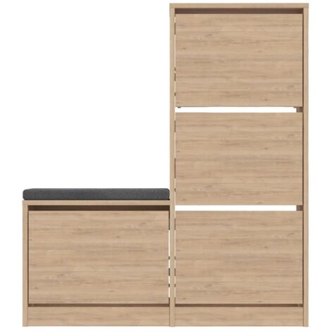 Calicosy – Armoire à chaussures chêne 105 cm – Panneau de particules mélaminé 18 mm – Hauteur 118,5 cm – Profondeur 26 cm – Rangement élégant