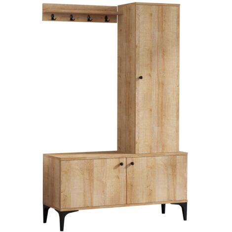 Meuble d'entrée Mayar H175cm Chêne clair et Noir